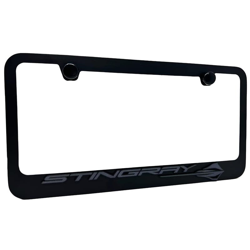 C8 Corvette Stingray License Plate Frame Black with Black C8 Stingray Fish Logo for 20202024 Stingray Z51 Z06 ERay Corvettes
