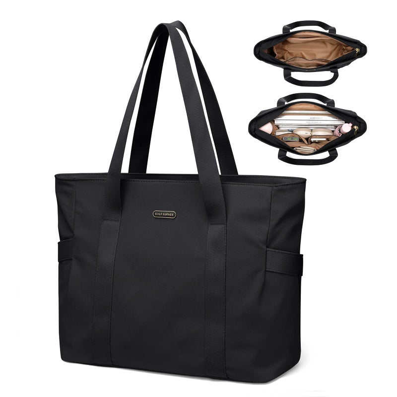 GOLF SUPAGS Tote Bag for Women with Zipper Large Shoulder Bag Top Handle Handbag for Travel Work Black - Image 2