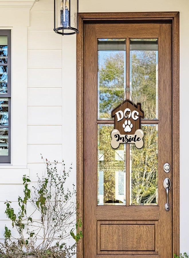 Bolisom Dog Inside Front Door Sign, Doghouse Bone Paw Prints Wood Door Hanger Outdoor Outside Porch Decor, Farmhouse Wooden Wreath Indoor Wall Hanging Decoration Pet Owner Lover Gift - Image 4