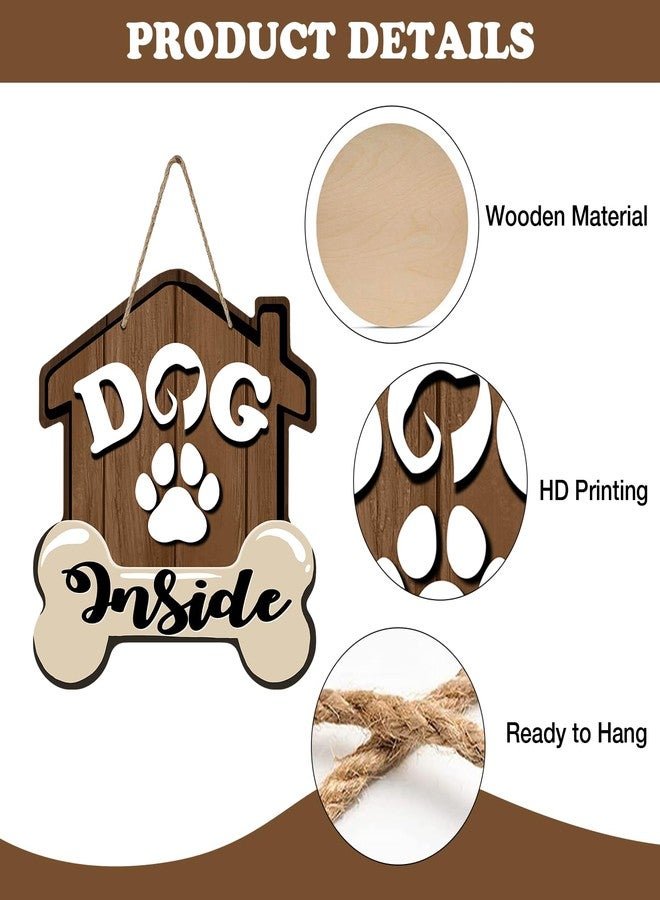 Bolisom Dog Inside Front Door Sign, Doghouse Bone Paw Prints Wood Door Hanger Outdoor Outside Porch Decor, Farmhouse Wooden Wreath Indoor Wall Hanging Decoration Pet Owner Lover Gift - Image 3