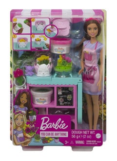 Barbie Florist Playset with 12-in Brunette Doll, Flower-Making Station, 3 Doughs, Mold, 2 Vases & Teddy Bear
