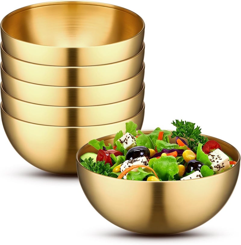 Nuogo 6 Pcs Gold Mixing Bowls Stainless Steel Mixing Bowl Decorative Gold Esthetician Bowls Metal Serving Bowl for Facial Cereal Rice Noddle Fruit Kitchen Party Cooking Baking Prepping(5.9 Inches) - Image 1