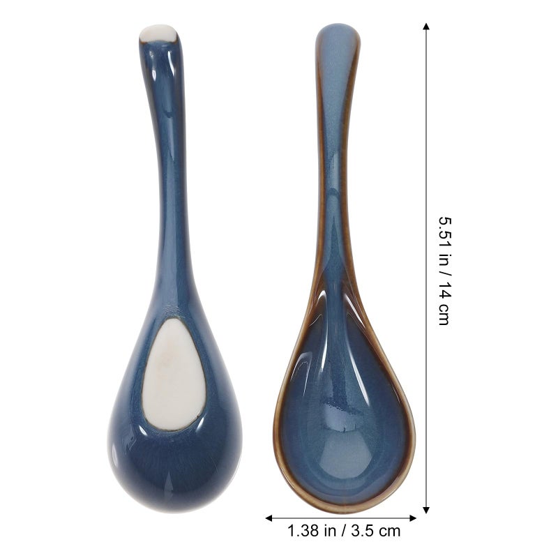 Ceramic Soup Spoons 2 Piece Set Sturdy Multipurpose Serving Spoons for Rice Dessert Asian Cuisine - Image 3