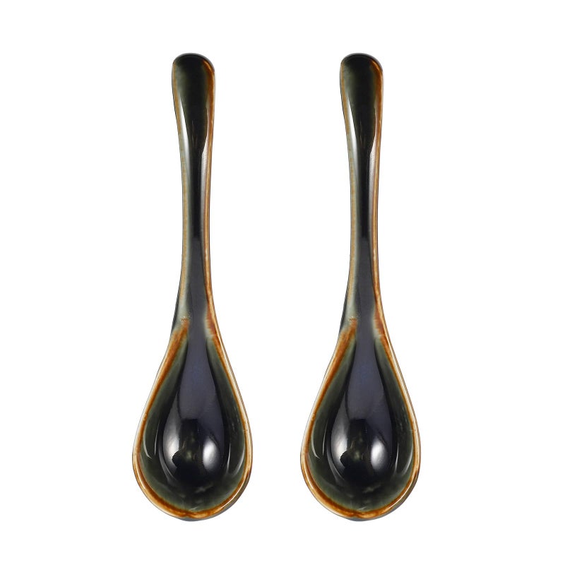 Ceramic Soup Spoons 2 Piece Set Sturdy Multipurpose Serving Spoons for Rice Dessert Asian Cuisine - Image 2