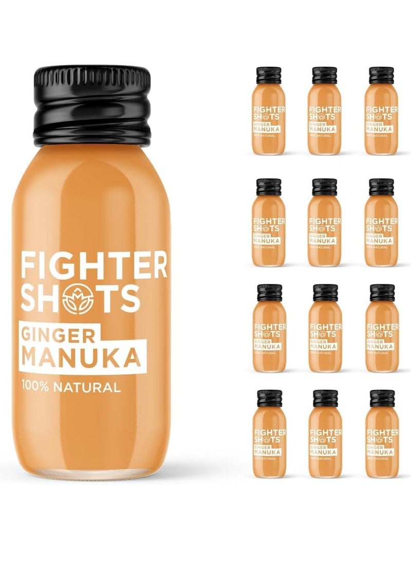 Fighter Shots Ginger Manuka Honey (12x60ml) | Award Winning Fresh & Fiery Ginger Shots | Cold Pressed Ginger Root for Immune Support | Boosts Energy | 100% Natural | No Nasties | A Perfect Pick Me Up - Image 1