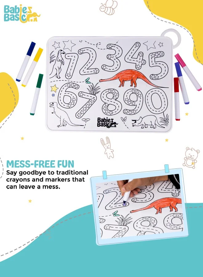 Babies Basic Reusable Silicone Colouring Mat With Pens And Travel Case - Number Design