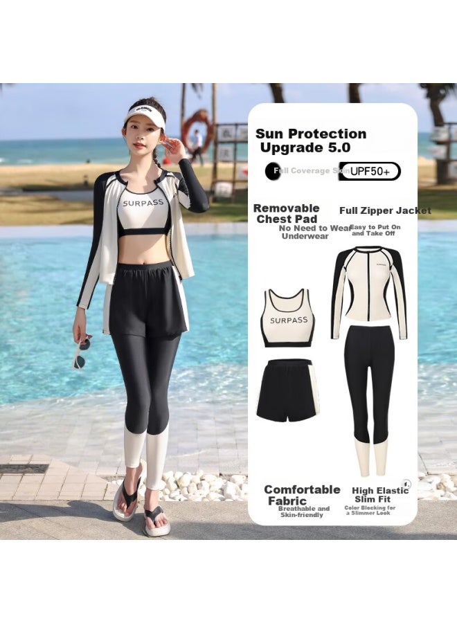 F.dyraa Women's Conservative One-piece Swimsuit Dress Slimming Style Plus Size Hot Spring Swimming Suit Three-piece Set 14061 Black 3XL - Image 1