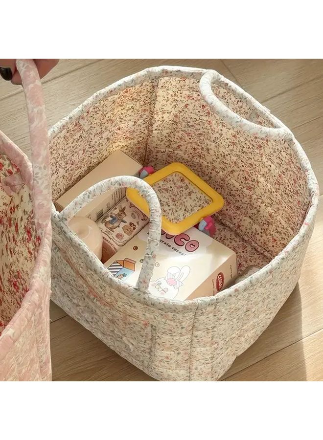Green Leaves Pink Flowers Collapsible Laundry Basket Large Capacity Foldable Storage - Image 2
