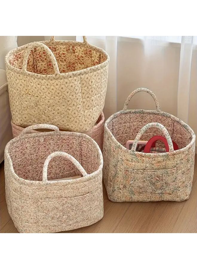 Green Leaves Pink Flowers Collapsible Laundry Basket Large Capacity Foldable Storage - Image 1
