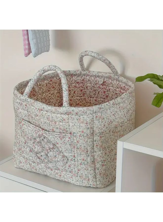 Green Leaves Pink Flowers Collapsible Laundry Basket Large Capacity Foldable Storage - Image 4