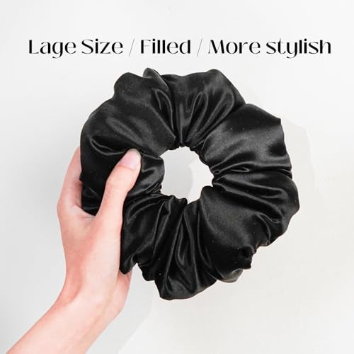 RR Design 22 Momme Mulberry Silk Pillow Scrunchie – Extra Large Soft Hair Tie for Women, Prevents Frizz & Breakage, Jumbo Sleeping Scrunchie-Handmade satin hair scrunchies (Black Jumbo) - Image 5