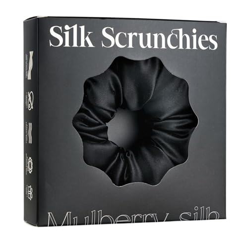 RR Design 22 Momme Mulberry Silk Pillow Scrunchie – Extra Large Soft Hair Tie for Women, Prevents Frizz & Breakage, Jumbo Sleeping Scrunchie-Handmade satin hair scrunchies (Black Jumbo) - Image 1