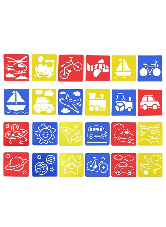 BPNHNA 24 Pcs Transportation Theme Drawing Painting Stencils Boat Airplane Spaceship Car Templates For Kids Crafts Creation Washable Plastic - Image 1