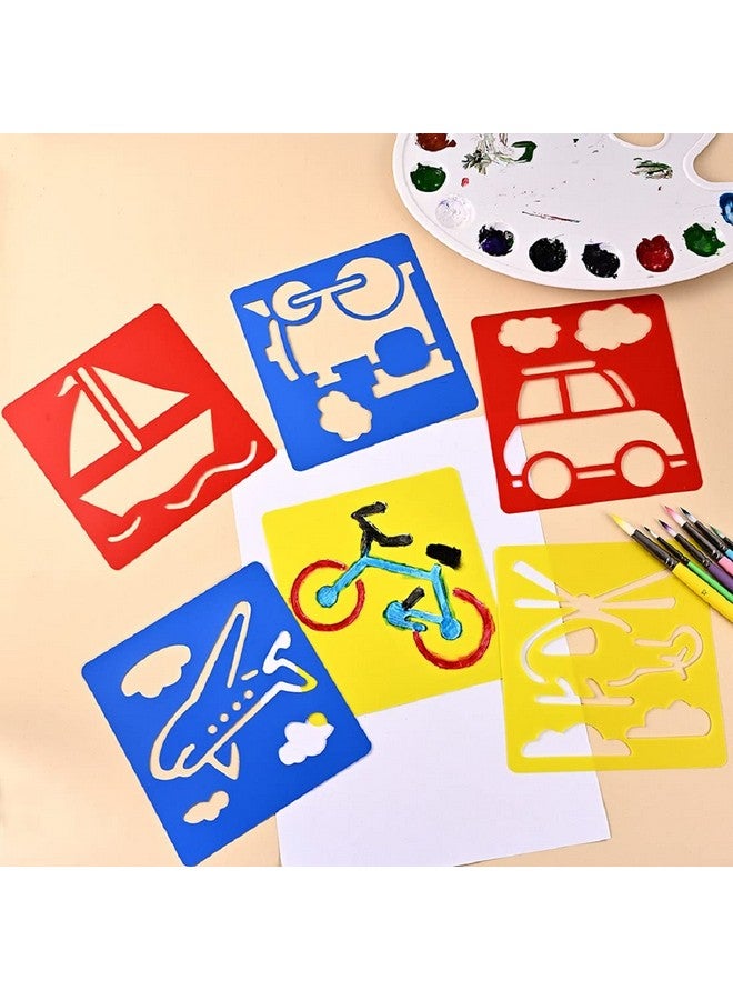 BPNHNA 24 Pcs Transportation Theme Drawing Painting Stencils Boat Airplane Spaceship Car Templates For Kids Crafts Creation Washable Plastic - Image 2