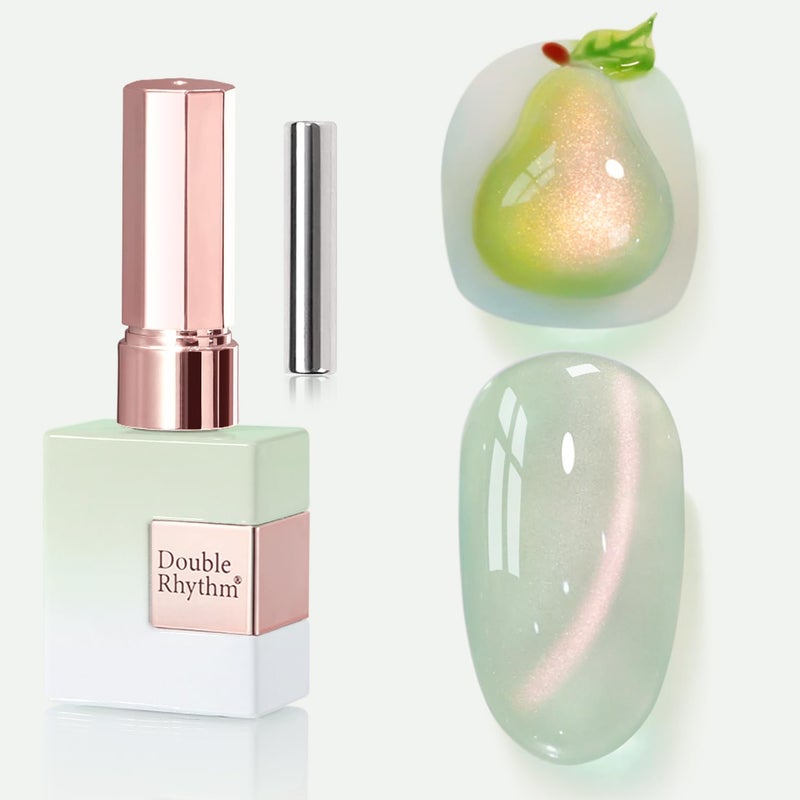 Double Rhythm 0.5 OZ Cat Eye Gel Polish with Magnet 15ML Holographic Glitter Shimmer Translucent Jelly Color Magnetic Nail Polish Salon DIY at Home (Light Green-MC1212) - Image 1