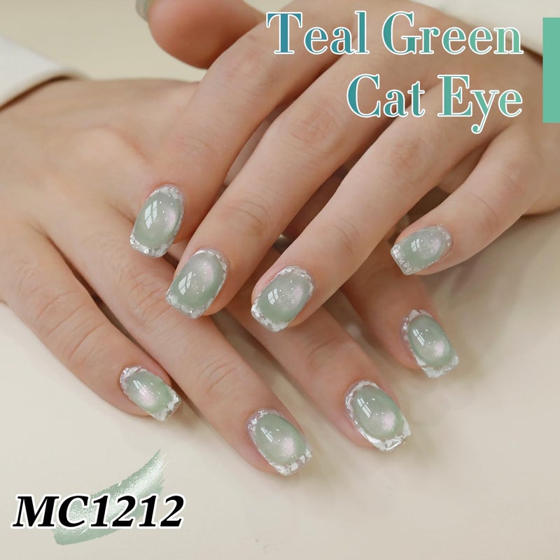 Double Rhythm 0.5 OZ Cat Eye Gel Polish with Magnet 15ML Holographic Glitter Shimmer Translucent Jelly Color Magnetic Nail Polish Salon DIY at Home (Light Green-MC1212) - Image 3