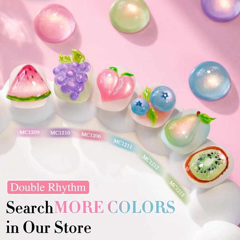 Double Rhythm 0.5 OZ Cat Eye Gel Polish with Magnet 15ML Holographic Glitter Shimmer Translucent Jelly Color Magnetic Nail Polish Salon DIY at Home (Light Green-MC1212) - Image 4