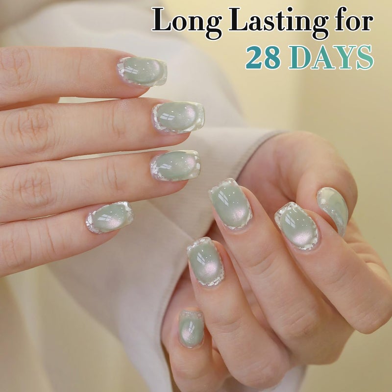 Double Rhythm 0.5 OZ Cat Eye Gel Polish with Magnet 15ML Holographic Glitter Shimmer Translucent Jelly Color Magnetic Nail Polish Salon DIY at Home (Light Green-MC1212) - Image 5