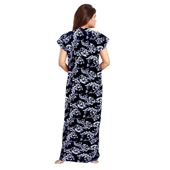 NEGLIGEE Women's Cotton Printed Maxi NightGown Nighty for Women Ankle Length Night Dress - Pack Of 2 (Free Size, Black & Blue) - Image 4