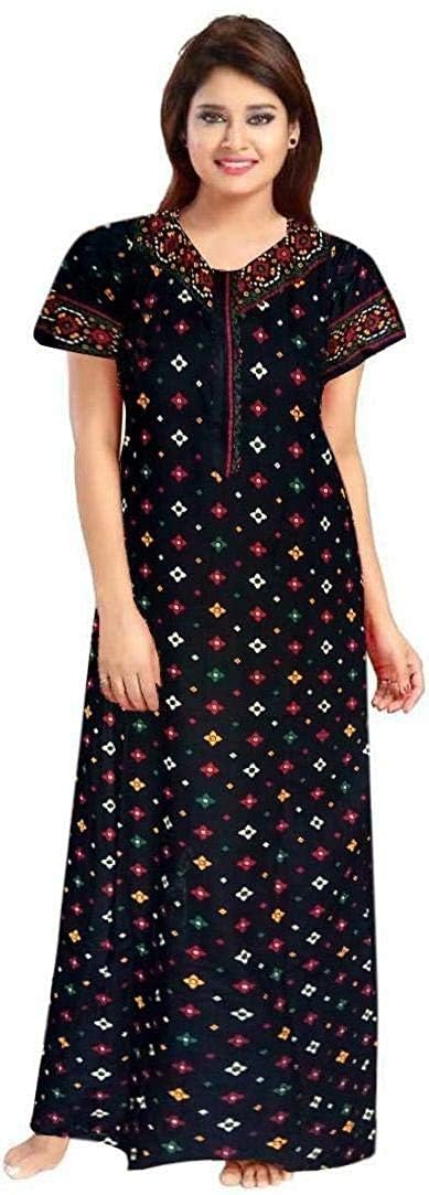 NEGLIGEE Women's Cotton Printed Maxi NightGown Nighty for Women Ankle Length Night Dress - Pack Of 2 (Free Size, Black & Blue) - Image 5