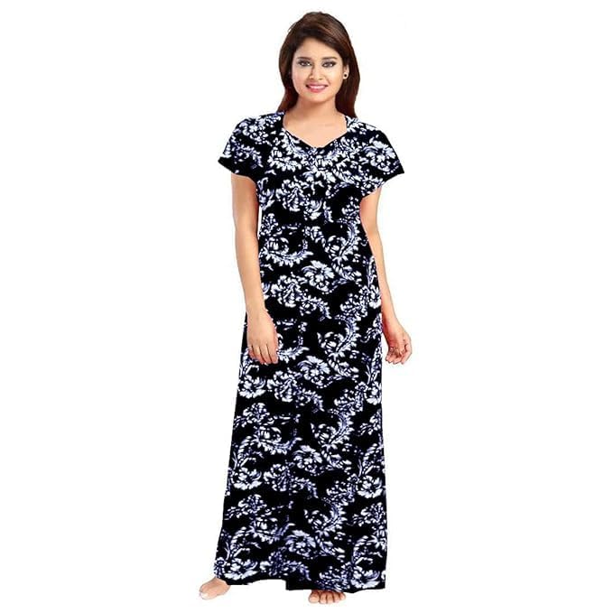 NEGLIGEE Women's Cotton Printed Maxi NightGown Nighty for Women Ankle Length Night Dress - Pack Of 2 (Free Size, Black & Blue) - Image 3
