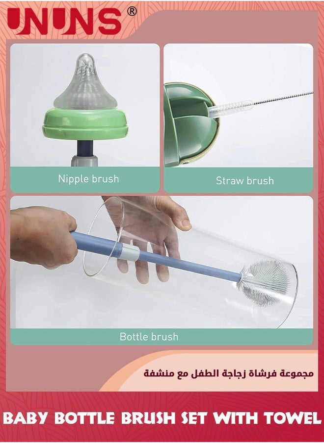 UNUNS Baby Bottle Brush,Bottle-Feeding Cleaning Set- Long Handle Telescopic Bottle Brush,Silicone Bottle Cleaner Brush,Nipple Straw Cleaner,Towel And Stand,Travel Baby Essentials,Gift For New Moms  - Image 5