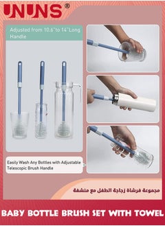 UNUNS Baby Bottle Brush,Bottle-Feeding Cleaning Set- Long Handle Telescopic Bottle Brush,Silicone Bottle Cleaner Brush,Nipple Straw Cleaner,Towel And Stand,Travel Baby Essentials,Gift For New Moms  - Image 3