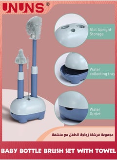 UNUNS Baby Bottle Brush,Bottle-Feeding Cleaning Set- Long Handle Telescopic Bottle Brush,Silicone Bottle Cleaner Brush,Nipple Straw Cleaner,Towel And Stand,Travel Baby Essentials,Gift For New Moms  - Image 2