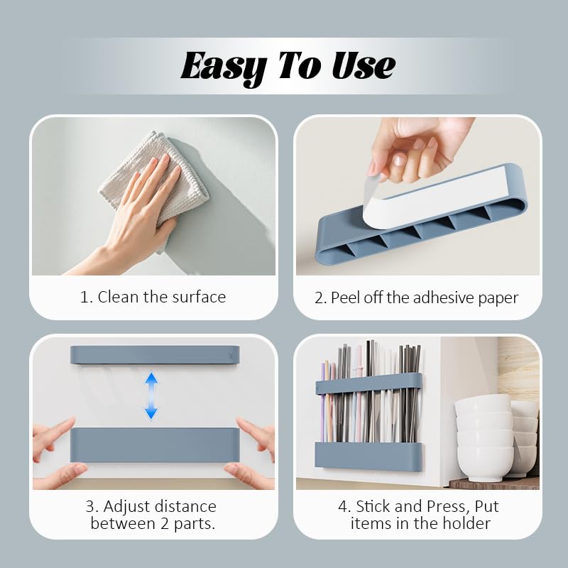 Vaszu Silicone Straw Holder Self-Adhesive Straw Dispenser with 6 Slots Reusable Drinking Straw Storage Organizer Kitchen Accessories Container for Cabinet Fridge Cupboard Door (Blue) - Image 4