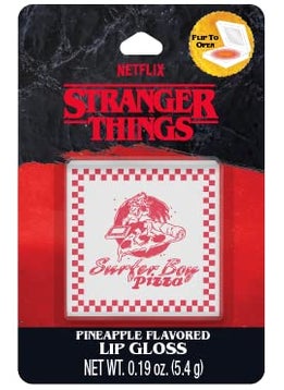 Stranger Things Stranger Things Surfer Boy Pizza Box Molded Lip Gloss Great Tasting Pineapple Flavor Lip Gloss for Teens Tweens by Taste Beauty Fun FliptoOpen Gloss Container Gift 