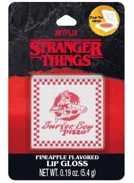 Stranger Things Stranger Things Surfer Boy Pizza Box Molded Lip Gloss Great Tasting Pineapple Flavor Lip Gloss for Teens Tweens by Taste Beauty Fun FliptoOpen Gloss Container Gift 