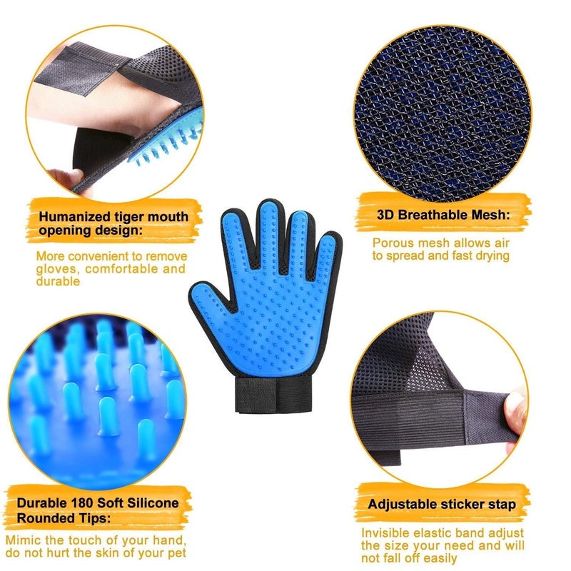 Elvana Cleaning Hair Brush Comb Animal Massage Dog Grooming True Touch Shedding Bath Gloves (Multicolor) - Image 3