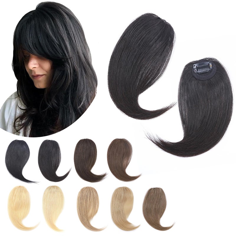 SEGO Side Bangs Clip in Bangs 100 Real Human Hair 10 inch 2PCS French Bangs Wave Fringe Swept Natural look Hair Piece 15gPcsNatural Black