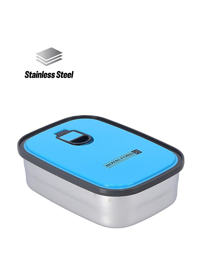 Royalford Stainless Steel Rectangle Food Container Blue/Silver 680ml - Image 2