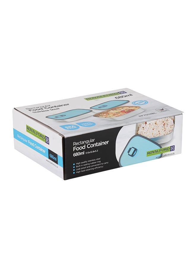 Royalford Stainless Steel Rectangle Food Container Blue/Silver 680ml - Image 3