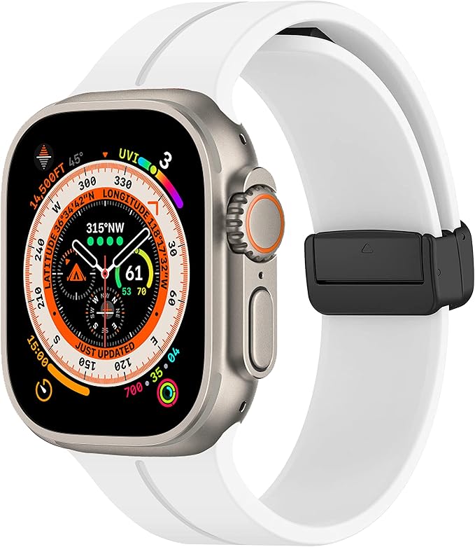 Unipha Magnetic Silicone Band for Apple Watch 49mm 45mm 44mm 42mm, Sport Wristband Strap for iWatch Series 9/8/7/6/5/4/3/SE (2nd Gen)/Ultra 2 for Men & Women – White - Image 1