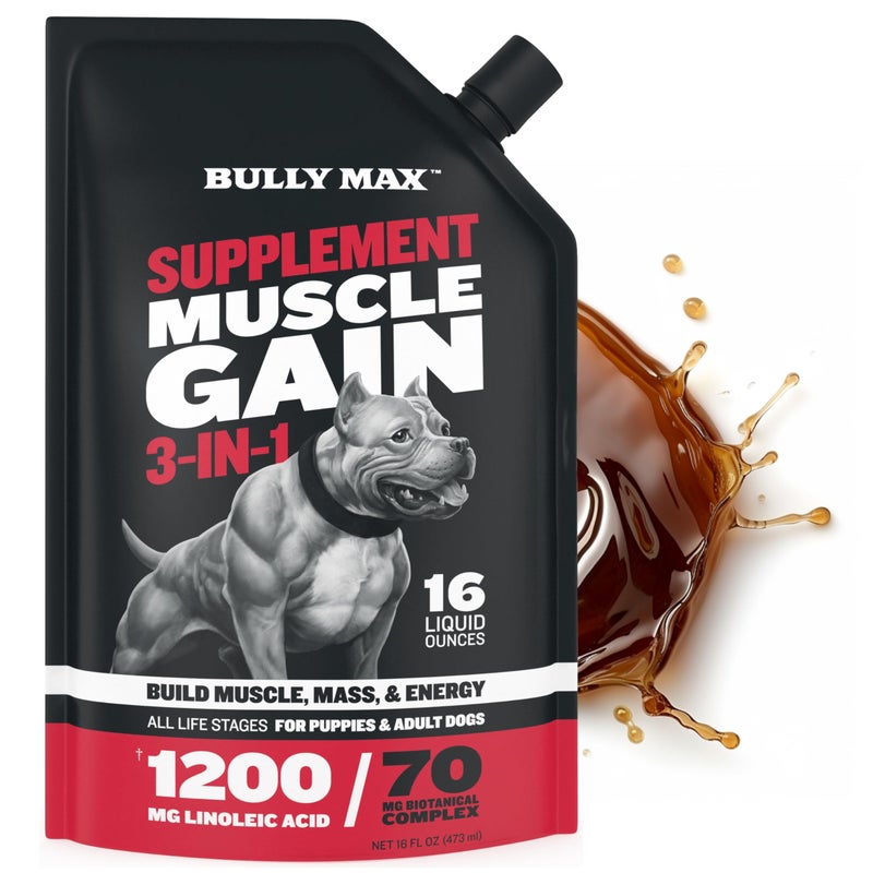 Bully Max 3-in-1 Liquid Dog Muscle Builder Supplement for Puppy and Adults Dogs - Dog Vitamins for Small & Large Breeds - Vet-Approved Canine Dog Supplement for Muscle Gain & Energy - Image 1