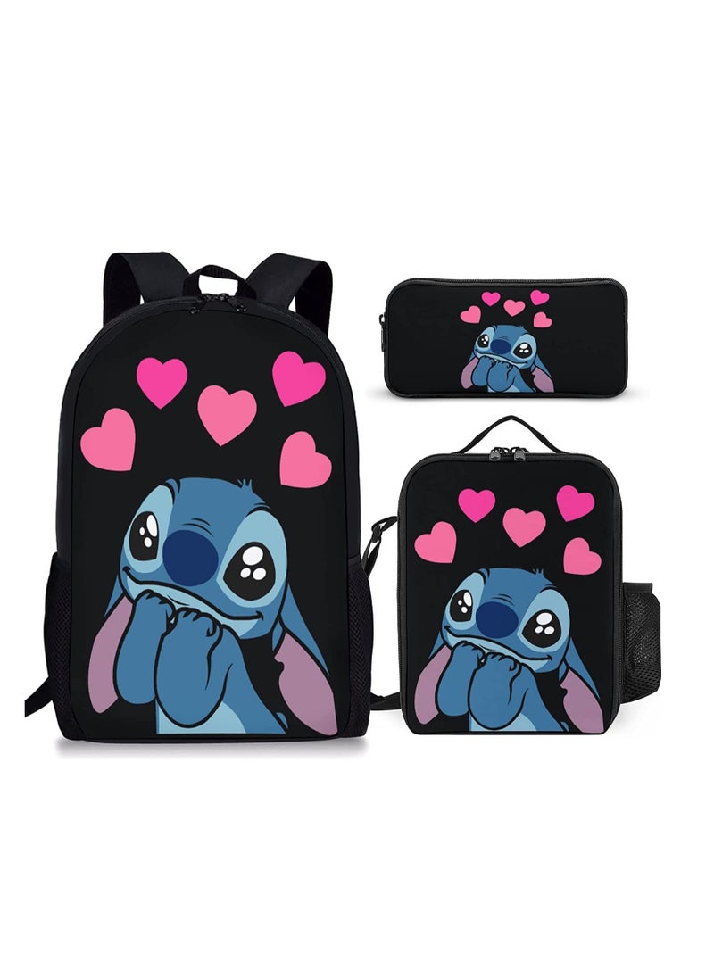 Generic Anime Stitch Three Piece School Bag for Primary and Secondary School Students Large Capacity Backpack Backpack 