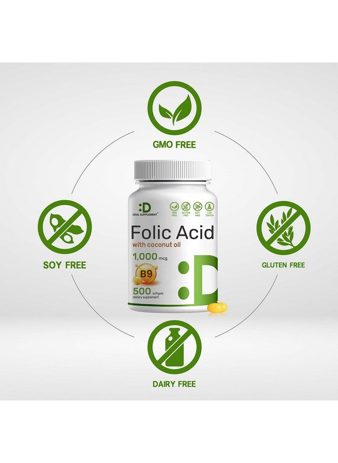 DEAL SUPPLEMENT Folic Acid 1000 Mcg (1 Mg) 500 Coconut Oil Softgels; Bioavailable Prenatal Vitamins (Vitamin B9) 1667 Mcg Dfe Easy To Swallow Nongmo & No Gluten  - Image 4