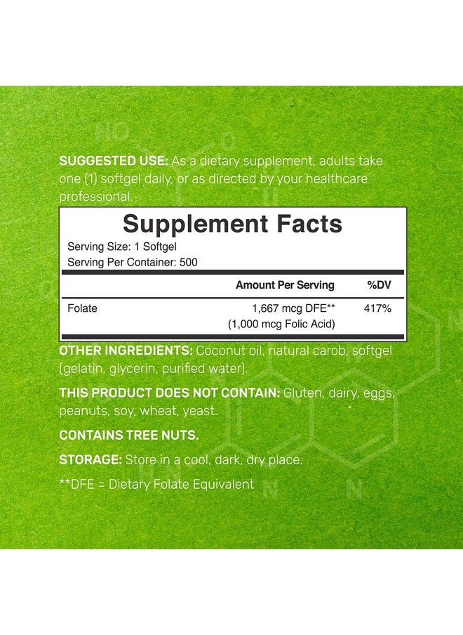 DEAL SUPPLEMENT Folic Acid 1000 Mcg (1 Mg) 500 Coconut Oil Softgels; Bioavailable Prenatal Vitamins (Vitamin B9) 1667 Mcg Dfe Easy To Swallow Nongmo & No Gluten  - Image 3
