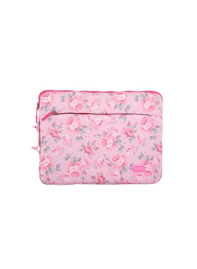 ELITE Laptop Sleeve 14.1" – Pink Floral Design with Fluffy Velvet Interior & Outer Pocket - Image 2