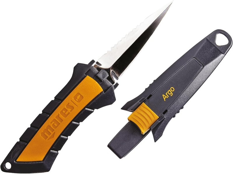 Mares Argo Scuba Dive Knife - 72mm Blade for Freedivers & Spearfishers | Sheath & Elastic Straps Included - Image 1