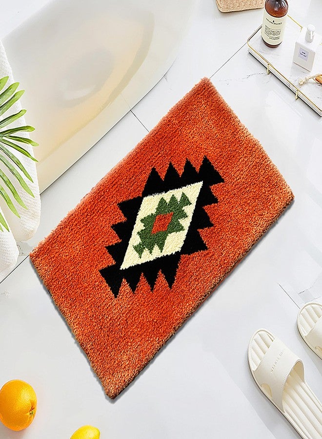 UKELER Boho Bathroom Rugs Coral Non Slip Geometric Bath Mat Fluffy Soft Absorbent Bath Rugs for Bathroom Shower Sink Home Entryway Bohemian Farmhouse Decor 30''×20'' - Image 1