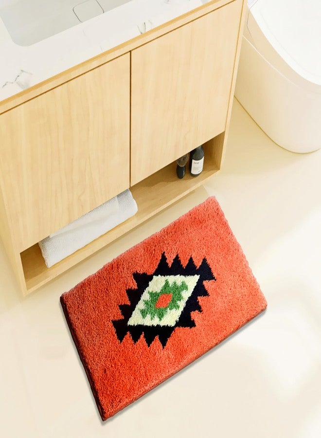 UKELER Boho Bathroom Rugs Coral Non Slip Geometric Bath Mat Fluffy Soft Absorbent Bath Rugs for Bathroom Shower Sink Home Entryway Bohemian Farmhouse Decor 30''×20'' - Image 2