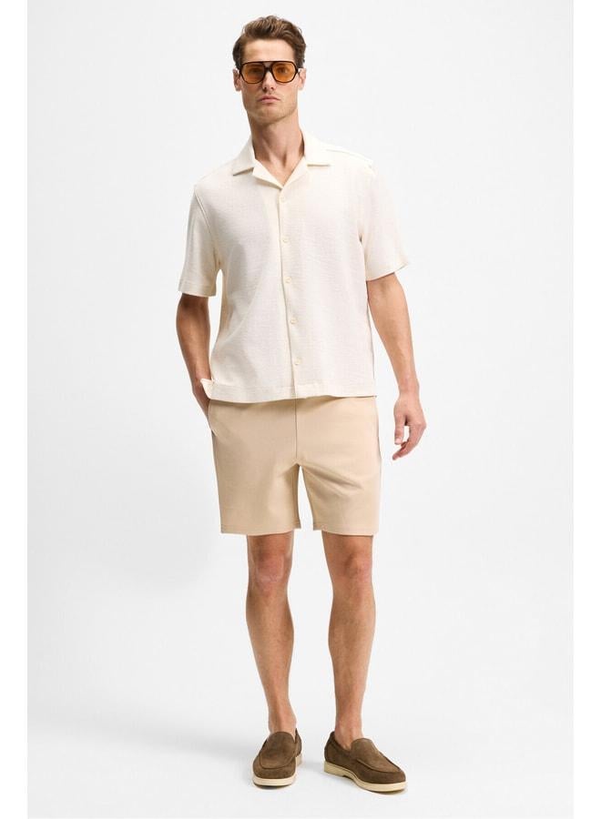 GRIMELANGE TYRONE Men's Elastic Waist Back Single Pocket Relaxed Fit Beige Short. - Image 1