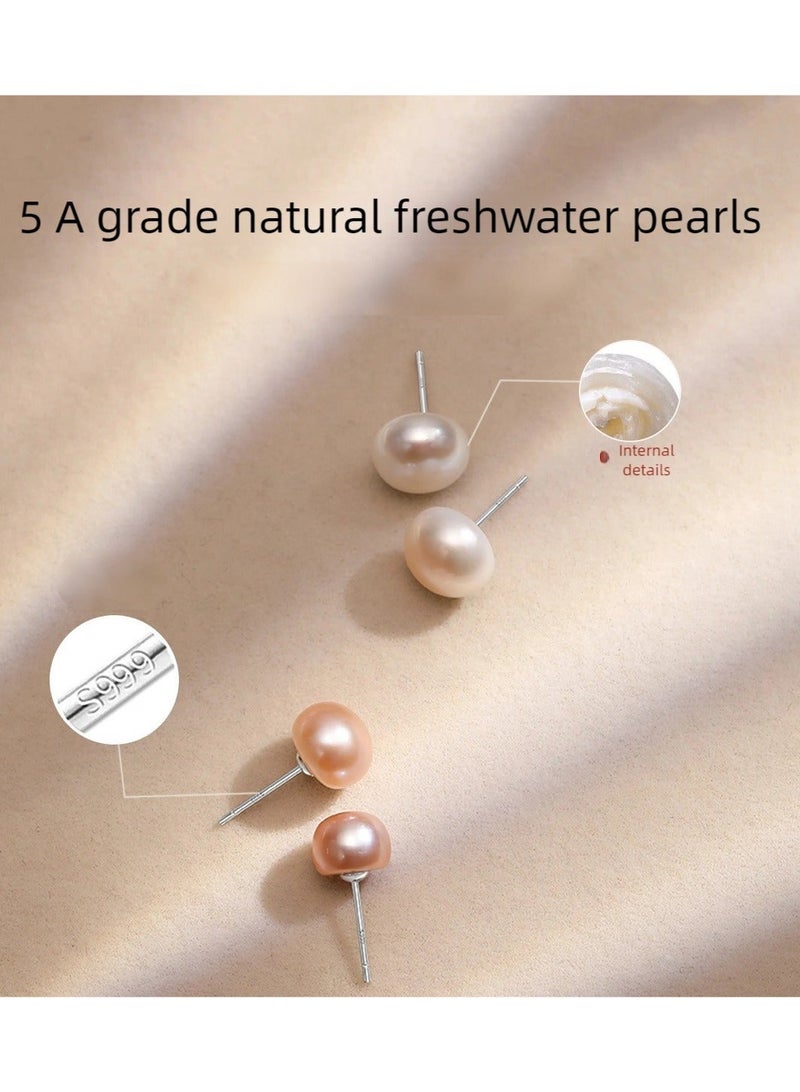 كيليو 925 الفضة الاسترلينية,أقراط اللؤلؤة الحقيقية الطبيعية للمياه العذبة,8mm (أبيض) - Image 5