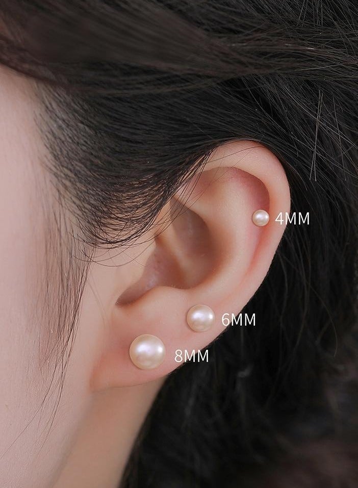 كيليو 925 الفضة الاسترلينية,أقراط اللؤلؤة الحقيقية الطبيعية للمياه العذبة,8mm (أبيض) - Image 2