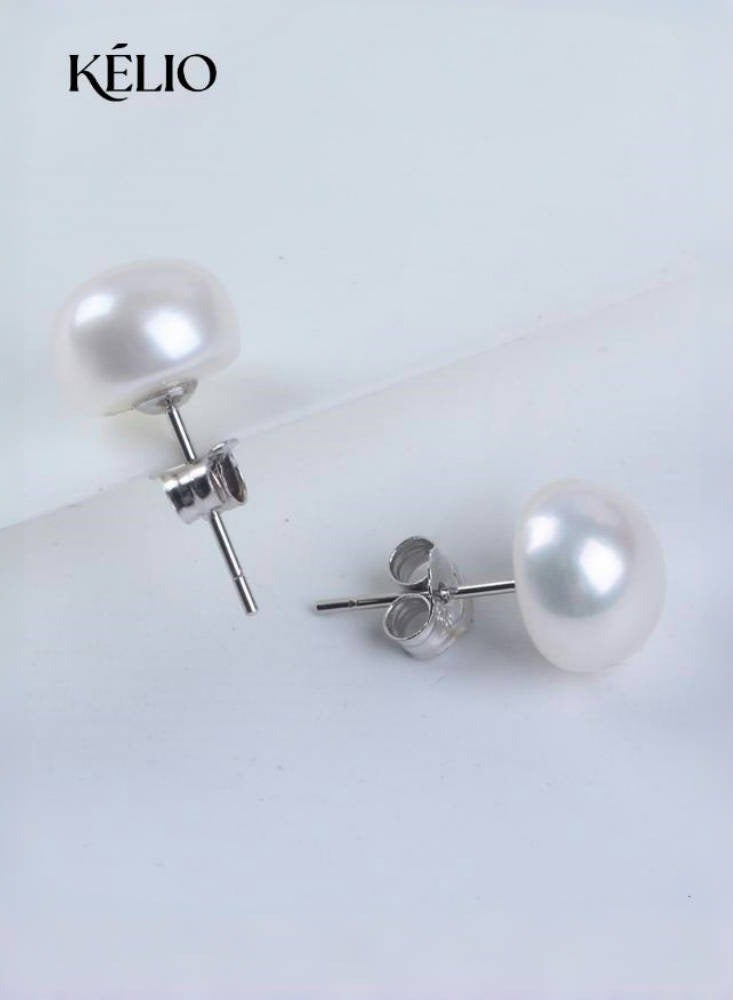 كيليو 925 الفضة الاسترلينية,أقراط اللؤلؤة الحقيقية الطبيعية للمياه العذبة,8mm (أبيض) - Image 3