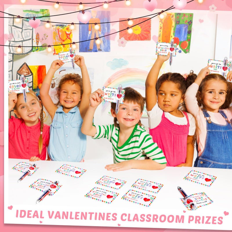 Sabary 28 Set Valentines Day Card and Multicolor Pen Gift Greeting Card and Retractable Multicolored Pen for Kids School Valentine's Day Student Classroom Exchange Gift Party Favor (Clear,6-in-1) - Image 4