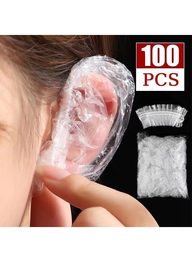 100 PCS Ear Protector Caps Disposable Elastic Clear Shower Water Ear Covers Large For Hair Dye, Shower, Bathing Ear Cover Caps, Spa Home Use Hotel and Hair Salon - Image 1